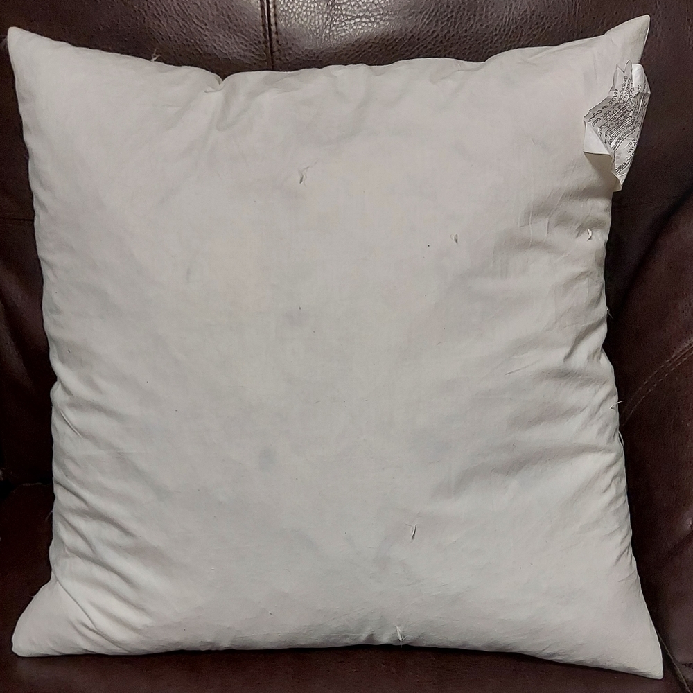 20" Square Down Pillow Insert. 100% Waterfowl Feathers. 100% White Cotton Cover